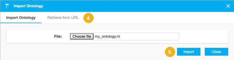 PoolParty's Import Ontology dialog showing how to import an ontology